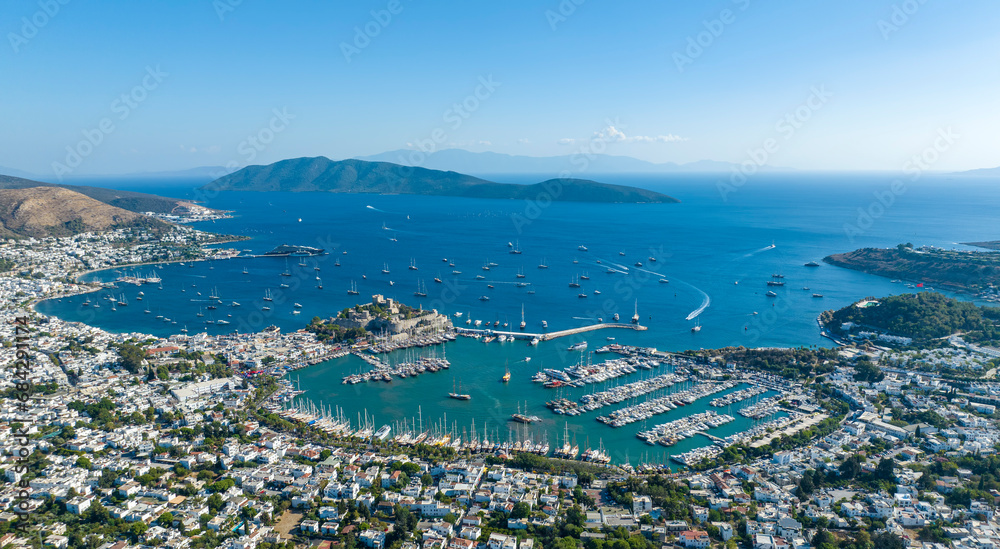 Aerial view of Bodrum on Turkish Riviera. View on Saint Peter Castle Bodrum castle and marina