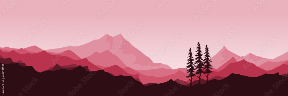 mountain sunset landscape vector illustration design for wallpaper design, design template, background template, and tourism design template - obrazy, fototapety, plakaty 