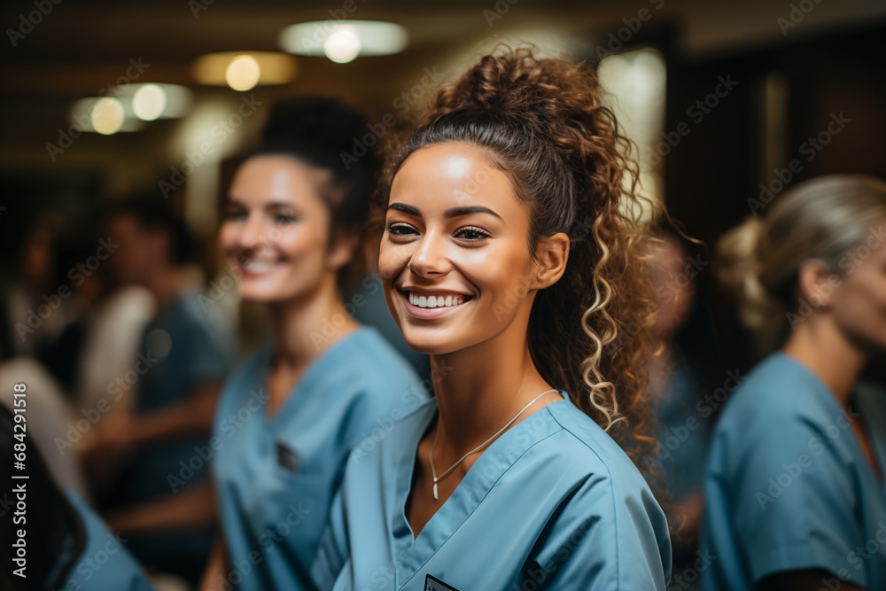 Juvenile female intern working at the medical facility.