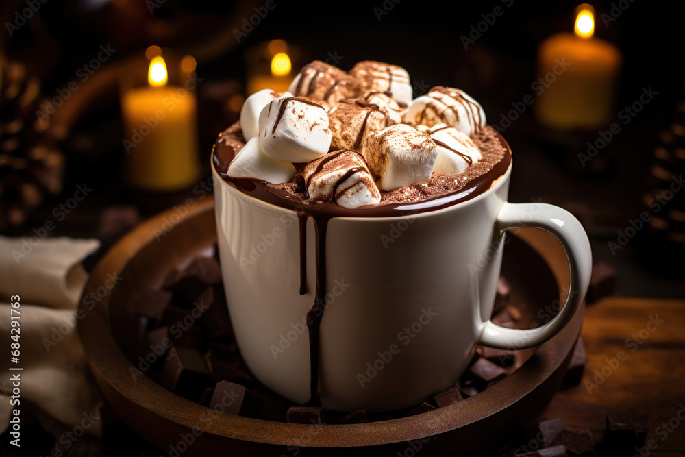A cup of hot chocolate with whipped cream and marshmallows. Generative Ai A cup of hot chocolate with whipped cream and marshmallows. Generative Ai