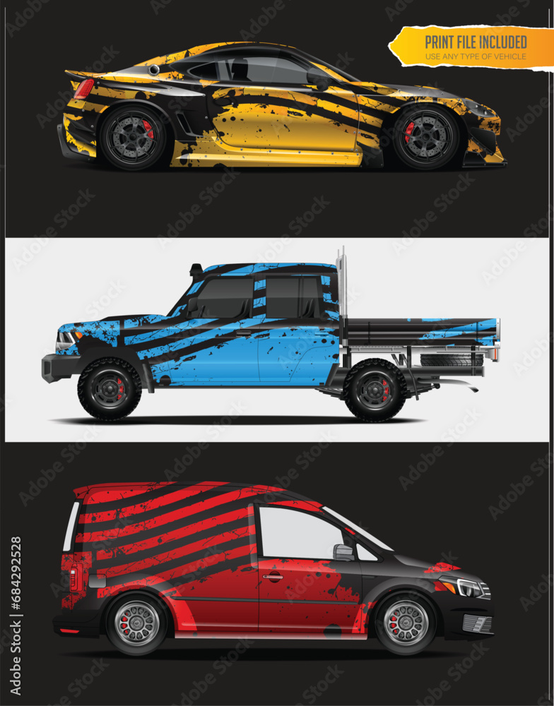 car livery design vector. Graphic abstract stripe racing background designs for vehicle vinyl wrap