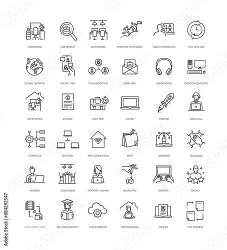 Office and coworking line icons collection