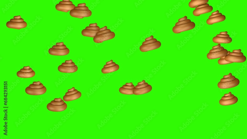 Rain emoji poop on green screen. 3D animation. Concept of social