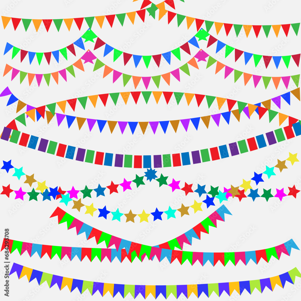 Obraz premium festive garlands of multi-colored and different-shaped paper flags