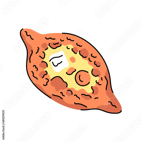 Georgian national dish Khachapuri color element. Cartoon street food.