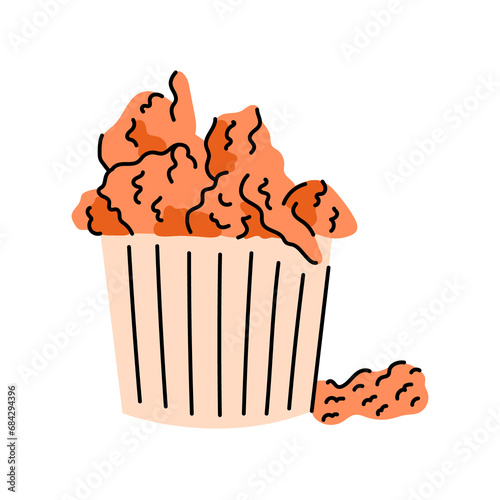 Fried chicken color element. Cartoon street food.