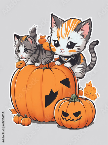 A Photo of a Cats Halloween Sticker for T-shirt Generative AI © Flashup
