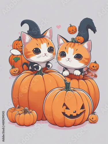 A Photo of a Cats Halloween Sticker for T-shirt Generative AI