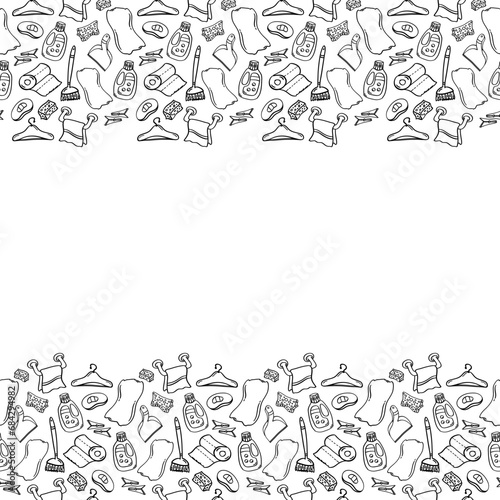 Frame of hand drawn home cleaning in doodle style