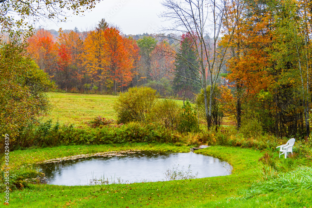 small pond in Vermont autumn landscape
