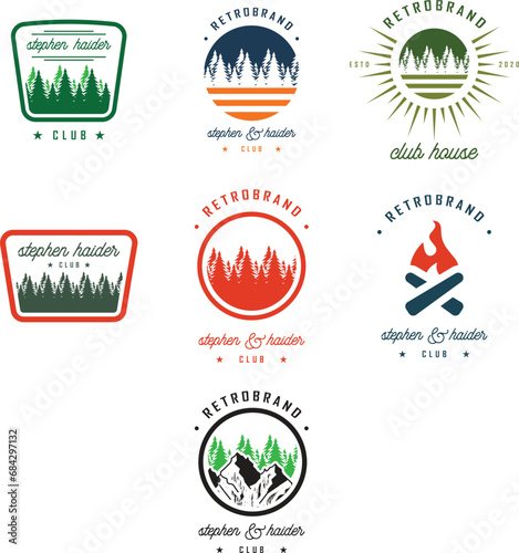 Abstract Tree of life logo icons set. Botanic plant nature symbols. Tree branch with leaves signs. Natural design elements emblem collection.