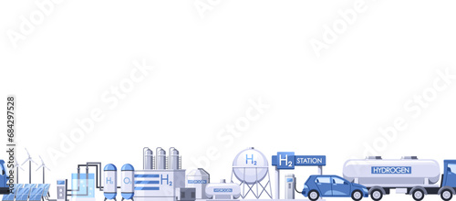 Seamless Pattern Featuring Hydrogen Production Equipment, Creating A Vibrant Design, Cartoon Vector Illustration