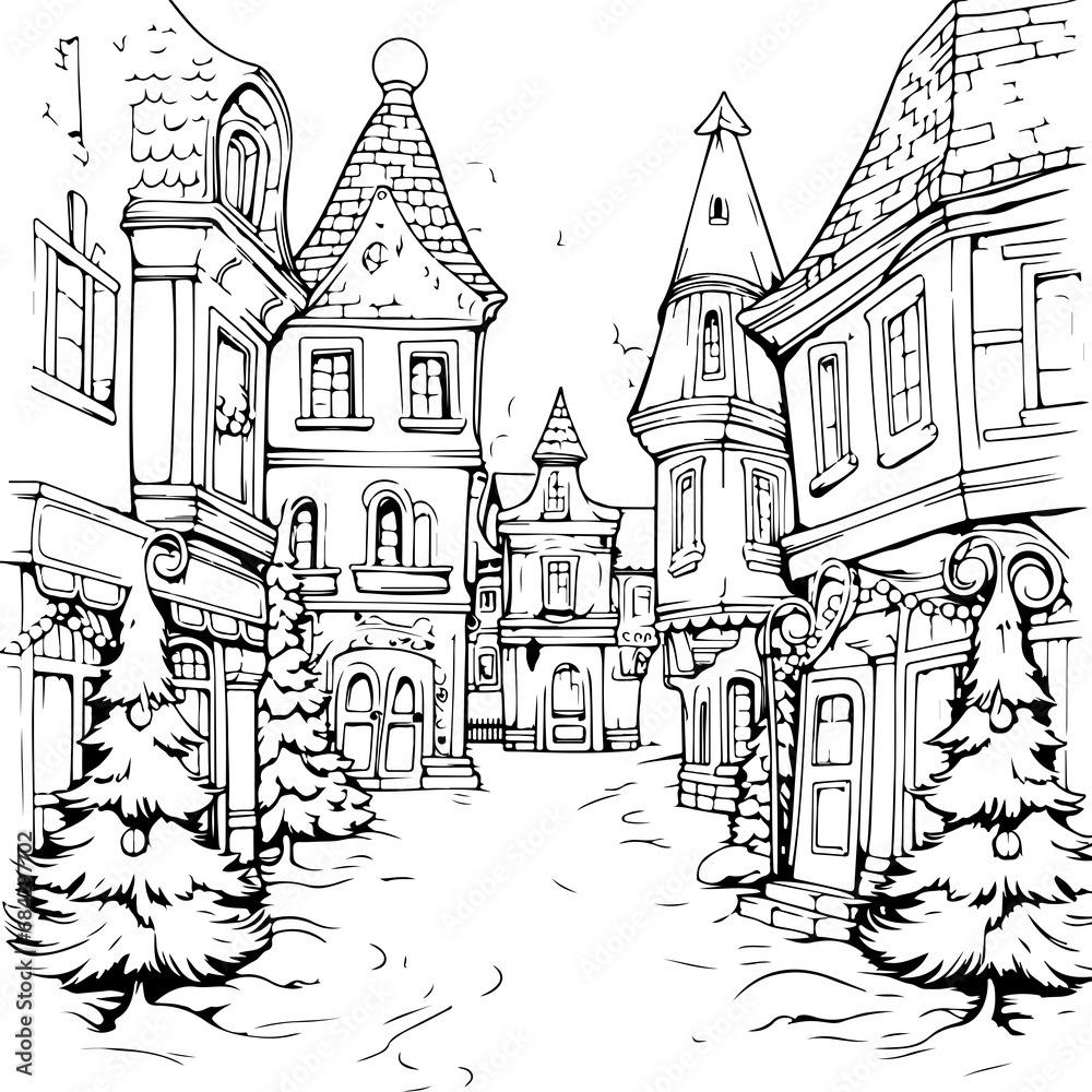 Winter street coloring page