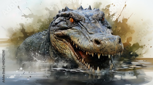 dynamic close-up of alligator with open mouth in splashing wate © ArtisticALLY