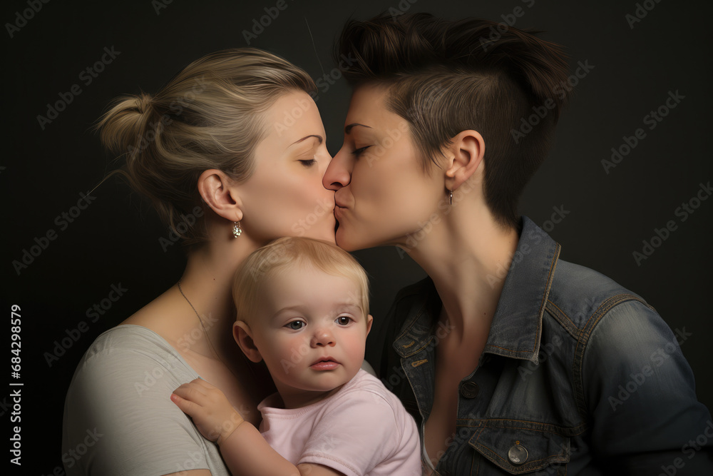 Lesbian Couple Lovingly Holding Their Toddler Lesbian Couple Lovingly Holding Their Toddler