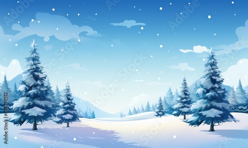 Snowy landscape with expansive fields and trees blanketed in snow at winter holiday