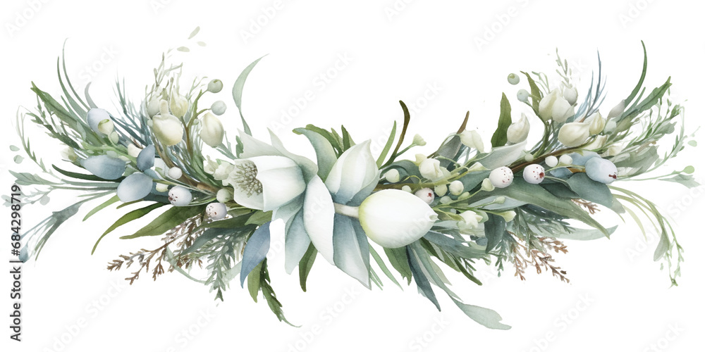 flower arrangement with white flowers in watercolor design isolated on transparent background