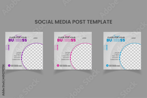 Minimal business social media and instagram post template | Purple, Green and Blue accents  (ID: 684298706)