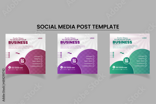 Modern and clean business social media and instagram post template | Red, Green and Purple accents  (ID: 684298742)