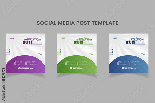 Modern business social media and instagram post template | Purple, Green and Blue accents  (ID: 684298773)
