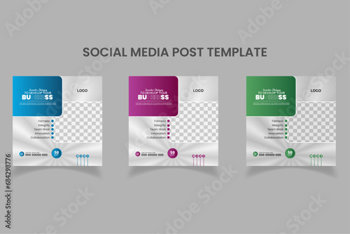 Modern and minimal business social media and instagram post template | Pink, Green and Blue accents  (ID: 684298776)