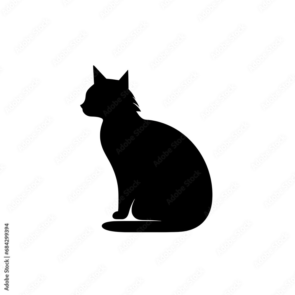 black cat silhouette on white background. 