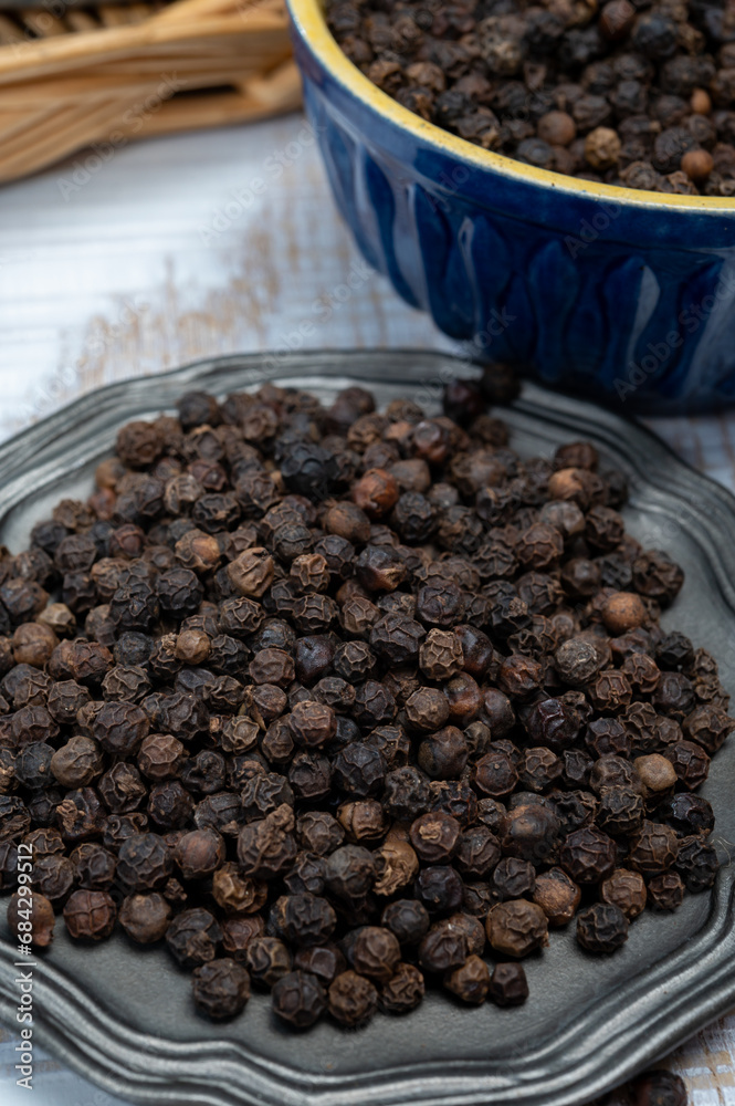 Indian spices collection, dried black peppercorns, kitchen spices Indian spices collection, dried black peppercorns, kitchen spices
