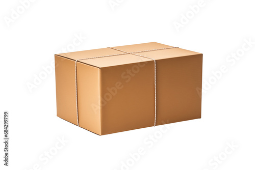 A cardboard box isolated on transparent background. Delivery service concept. PNG file.   © Andrii