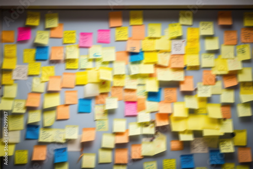 Sticky Notes Arranged On An Office Bulletin Board Motion Blur