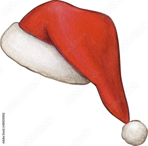 Watercolor hand drawn santa hat