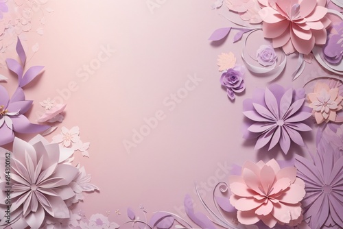 Floral elements on a basic purple paper texture background. Background for party  birthday  wedding or graduation invitation card in purple color with floral elements in soft art style.