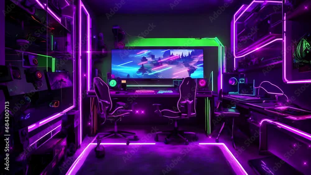 Gamer dream room interior design neon led lights sparkling particles Screen Loop