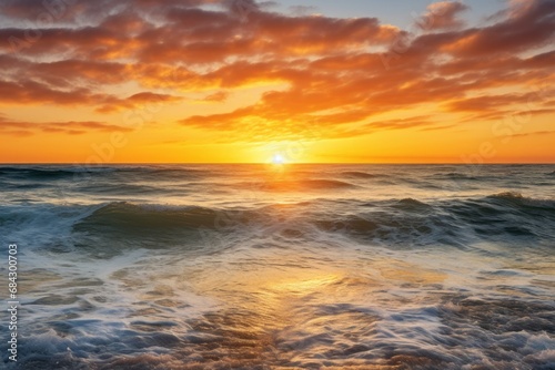 The sunrise on the horizon across the ocean