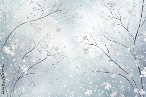 A seamless background of delicate snowflakes and silver winter branches