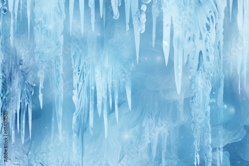 A seamless icy blue background with glittering icicles and frost patterns