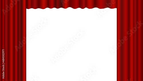 Open red theatre curtains isolated on white background, mockup banner of theatre curtains - stock vector