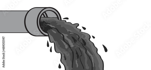 Milieu icon. Wastewater, dirty water. Sewer, oil pipe icon. From the pipe flowing liquid into the river or sea. Waste water pollution from industry. Sewer system. Industrial drain. Drainage, pipes lin
