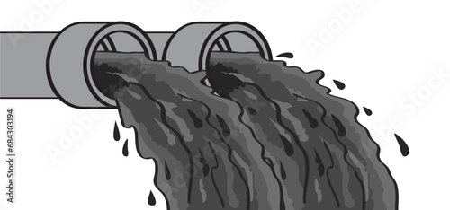 Milieu icon. Wastewater, dirty water. Sewer, oil pipe icon. From the pipe flowing liquid into the river or sea. Waste water pollution from industry. Sewer system. Industrial drain. Drainage, pipes lin