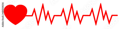 Red heart and pulse one line, cardiogram sign, heartbeat - stock vector