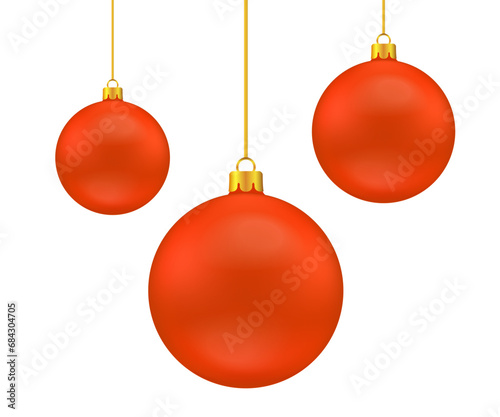Set red Christmas ball isolated, 3 red Christmas balls with gold suspensions, new year toy decoration card - stock vector