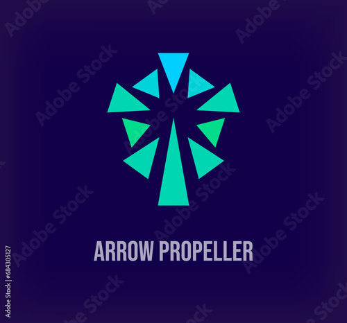 Unique arrows propeller sign logo. Creative air flow colorful graphics. Corporate company Vector