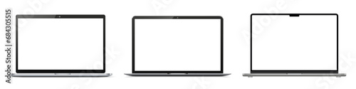 Open modern laptop mockup with blank screen monitor, set new 2024 device template mockup isolated - stock vector