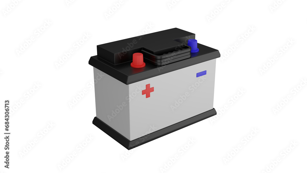 White black car battery or accumulator isolated on transparent and white background. Car concept. 3D render White black car battery or accumulator isolated on transparent and white background. Car concept. 3D render