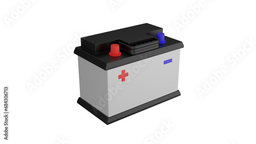 White black car battery or accumulator isolated on transparent and white background. Car concept. 3D render