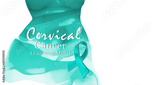 A Green Watercolour women hip and Ribbon for Cervical cancer awareness month banner photo