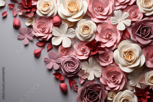 Heart-Shaped Rose Arrangement on Pastel Background © PhotoRK
