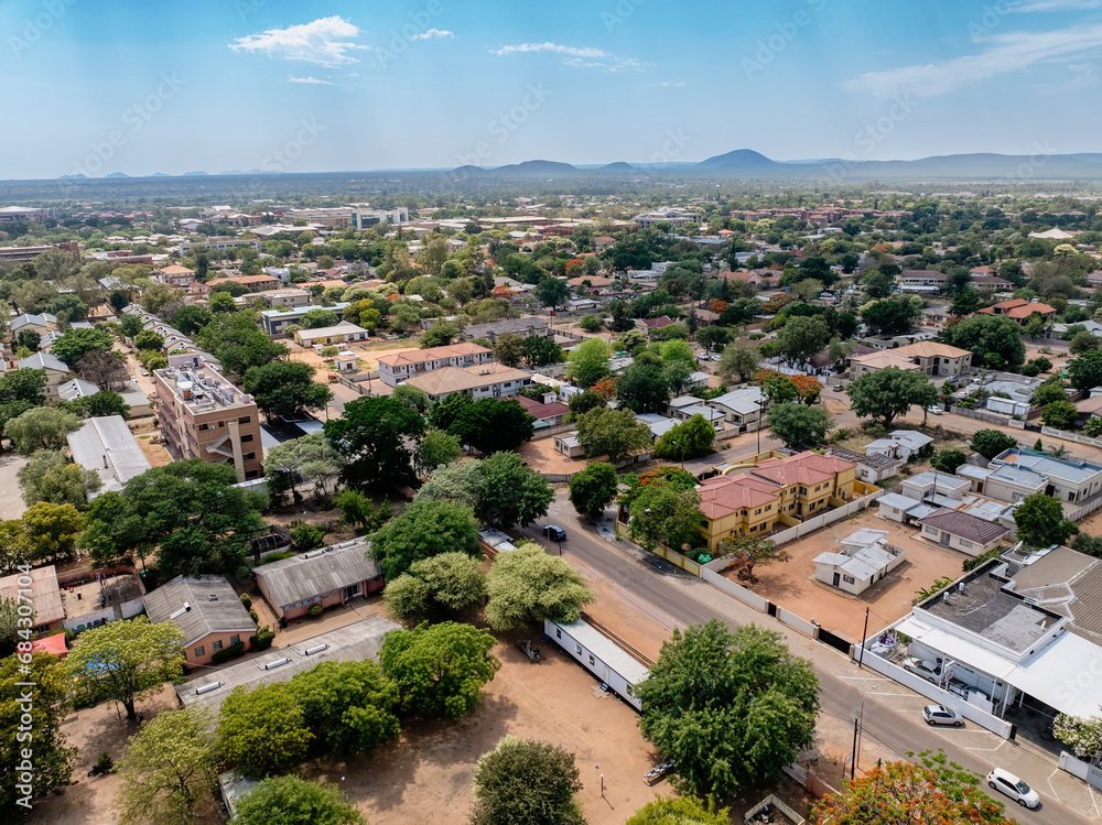 aerial view of a residential area in the city center of Gaborone, Botswana,