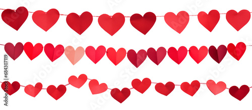 Paper garland with hearts isolated on transparent background. Valentine's Day Holiday. photo
