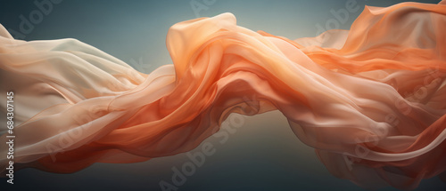 Abstract art featuring billowing orange fabric in motion.