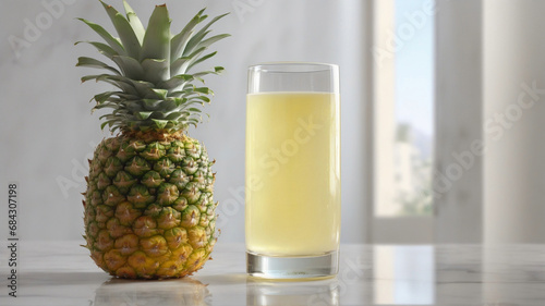 Pineapple juice in a glass and a pineapple 